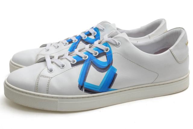 ○バーバリー BURBERRY 牛革 カーフ ローカットスニーカー ITLE0SH074CAS Graffiti Print Leather Sneakers In Bright Sky Blue グ 中古