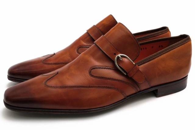 ○サントーニ Santoni 牛革 カーフ ビジネスシューズ 7150 215 ストラップ ウイングチップ マッケイ製法 レザーソール メンズ 【中 中古