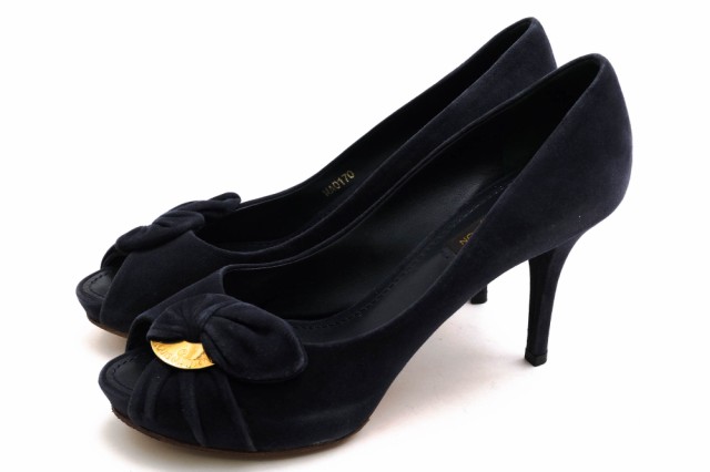 ○ヴィトン Louis Vuitton 牛革 パンプス MA0170 Kimono Peep Toe Platform Pumps オープントゥ ハイヒール レザーソール レディー 中古