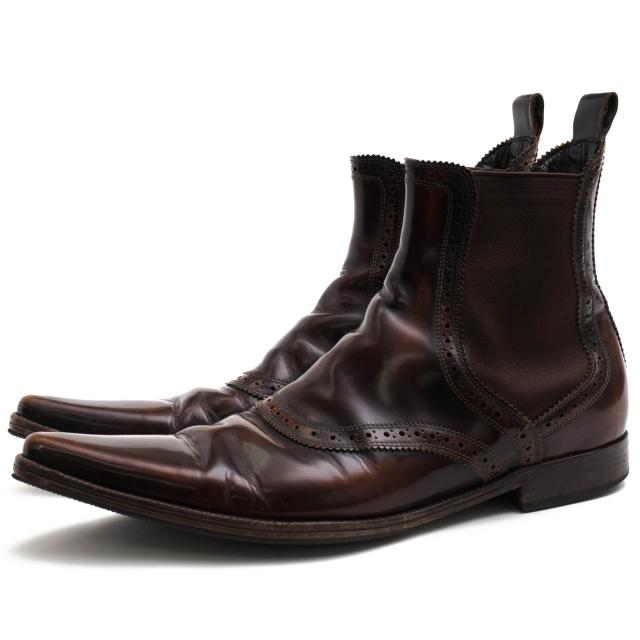 ドルチェ＆ガッバーナ パイソンレザー スクエアトゥ サイドゴア ブーツ