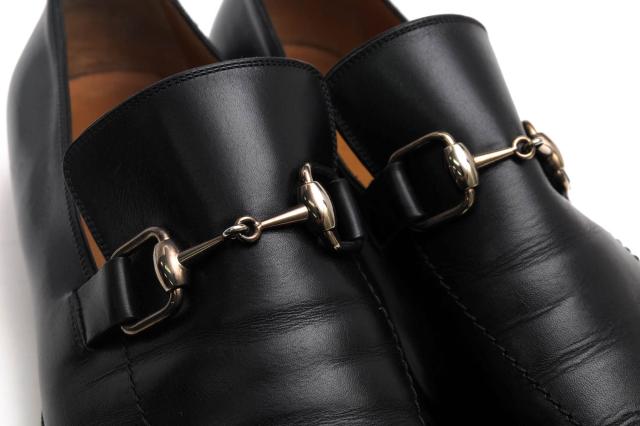 ○グッチ GUCCI 牛革 カーフ ビットローファー 204396 Bamboo Horsebit Detail Loafer ホースビット レザーソール 定番 マッケイ製 中古_5