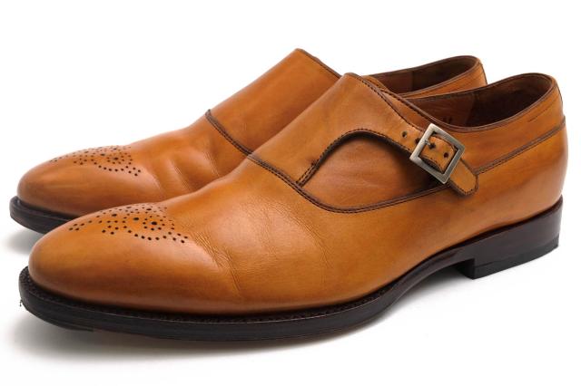 ○ジャランスリワヤ JALAN SRIWIJAYA 牛革 カーフ ビジネスシューズ 98379 11120 メダリオン プレーントゥ モンクストラップ グッ  中古