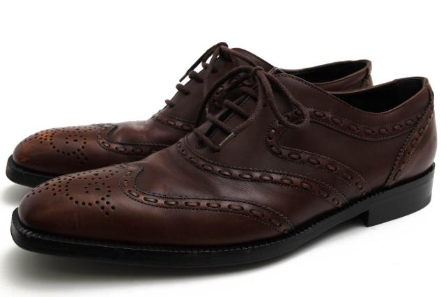 ○ドルガバ DOLCE＆GABBANA 牛革 カーフ ビジネスシューズ CA2061 A5989 フルブローグ ウイングチップ マッケイ製法 メンズ 【中古 中古