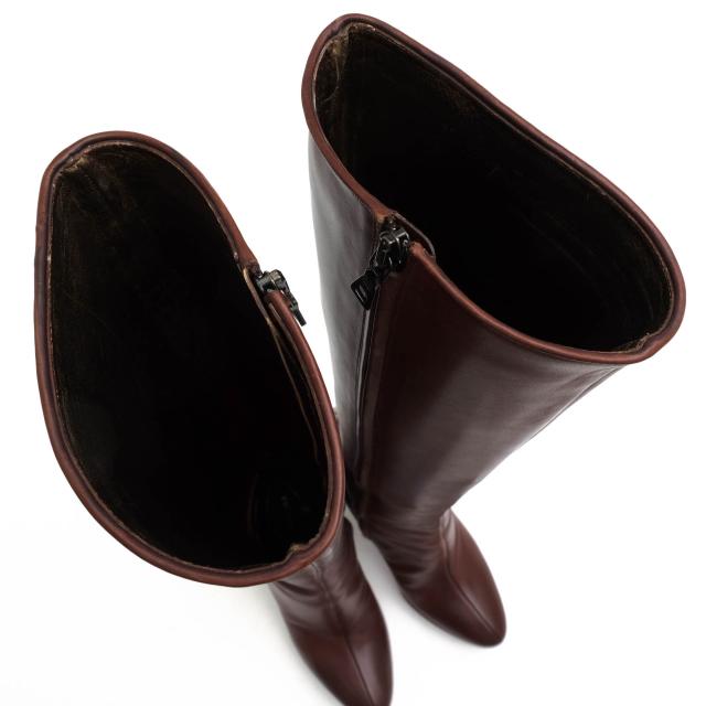 ○プラダ PRADA 牛革 カーフ ロングブーツ サイドジップ ハイヒール