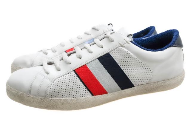 ○モンクレール MONCLER 牛革 カーフ ローカットスニーカー 4M713 00 02S7X RYEGRASS Sneakers サスティナブル ヴィンテージ加工   中古