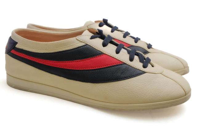 ○グッチ GUCCI 牛革 カーフ ローカットスニーカー 483266 Falacer Ace sneakers Web leather シェリーライン メンズ 【中古】 中古_1