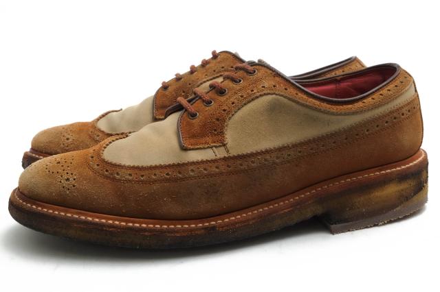 ○アールジェイビー R.J.B 牛革 ビジネスシューズ L116 VELOUR WINGTIP SHOES ロングウイングチップ グッドイヤーウェルト製法 バ  中古