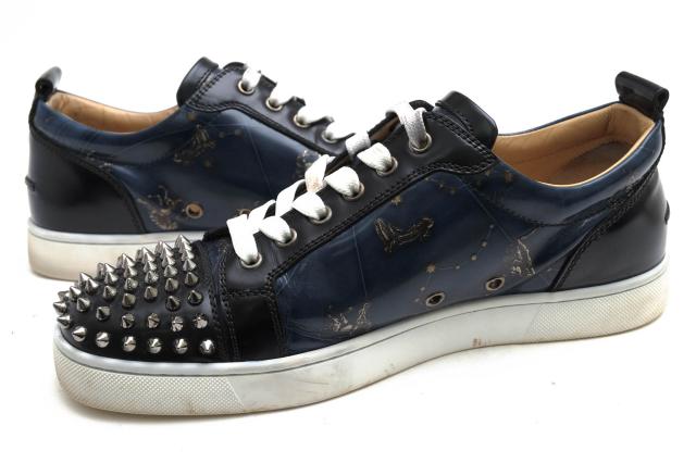 ○クリスチャン ルブタン Christian Louboutin 牛革 カーフ ローカットスニーカー 3170762 JUNIOR SPIKES FLAT CALF ABRASIVATO ス 中古