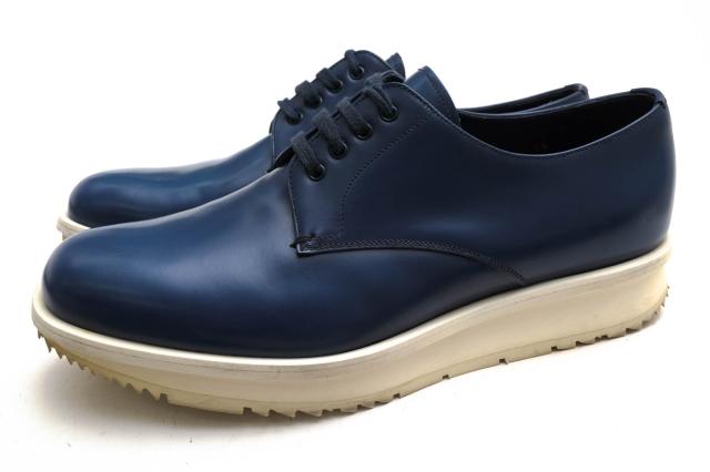 ○プラダ PRADA ポリッシュドレザー 牛革 ビジネスシューズ 2EE092 SPAZZOLATO ROIS ダービーシューズ プレーントゥ メンズ 【中古 中古