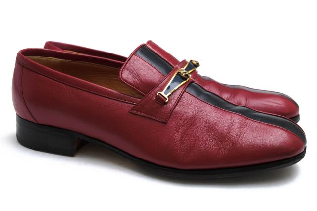 ○グッチ GUCCI 山羊革 ゴートスキン スリッポン 510104 Goatskin Feline Ginger Loafer レザーソール マッケイ製法 メンズ 【中古 中古_1