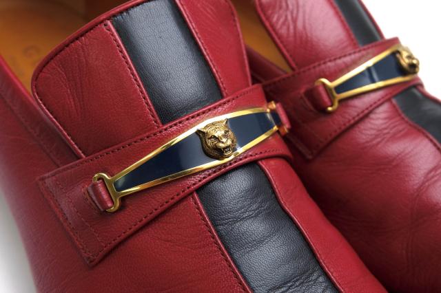○グッチ GUCCI 山羊革 ゴートスキン スリッポン 510104 Goatskin Feline Ginger Loafer レザーソール マッケイ製法 メンズ 【中古 中古_5