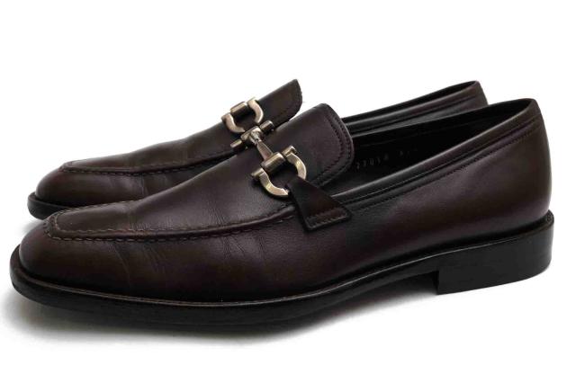 ○フェラガモ Salvatore Ferragamo 牛革 カーフ ビットローファー 33VG 27014 A14 ガンチーニ金具 スリッポン レザーソール メンズ 中古