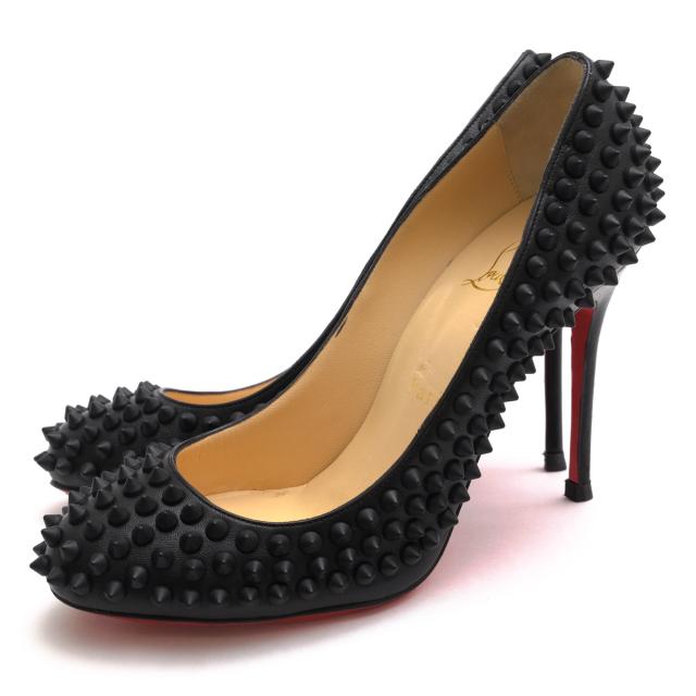 ○クリスチャン ルブタン Christian Louboutin カーフレザー 牛革 パンプス Fifi Spikes Pumps 100mm レッドソール プレーントゥ   中古