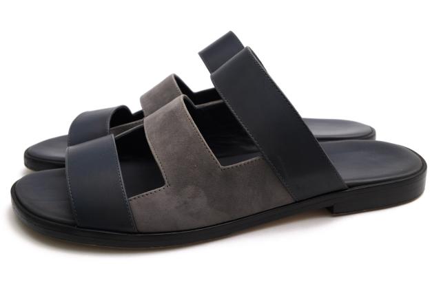 ○エルメス HERMES カーフレザー 牛革 サンダル レザーソール バイカラー スリッポン メンズ 【中古】 中古