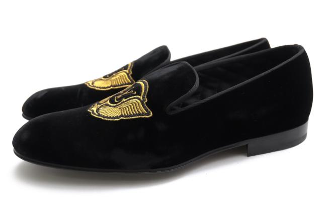 ○ヴィトン Louis Vuitton ベルベット カーフ 牛革 スリッポン Auteuil Slipper オートュイユ LV刺繍 レザーソール メンズ 【中古 中古