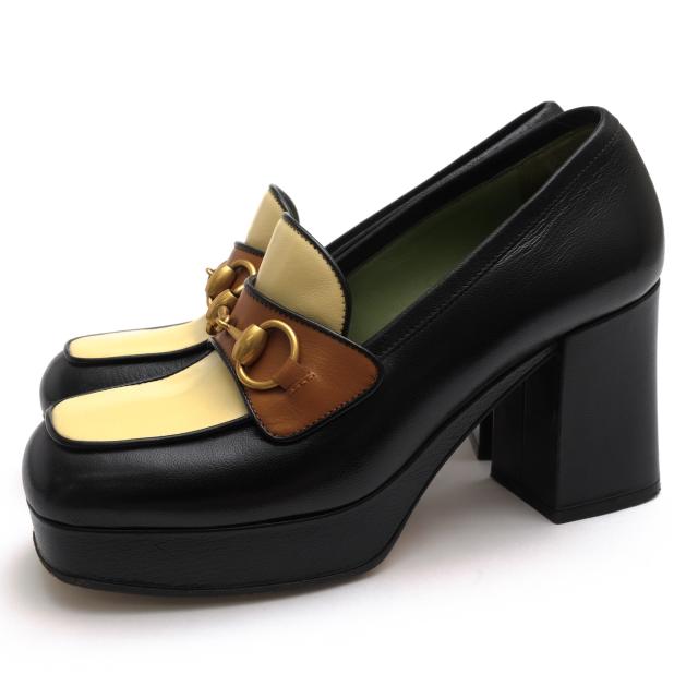 ○グッチ GUCCI カーフレザー 牛革 パンプス 572228 Quentin Granada ホースビットローファー ハイヒール レディース 【中古】 中古