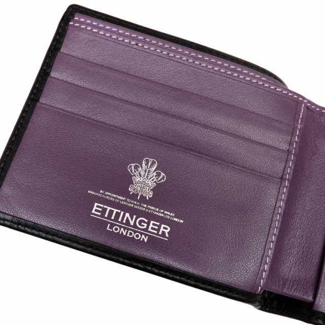 ○エッティンガー ETTINGER カーフ 牛革 財布 141JR-PURPLE Billfold Wallet with 3 C/C & Purse  小銭入れあり 二つ折り メンズ 【 中古｜au PAY マーケット