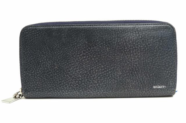 ○アニアリ aniary グラインドレザー 牛革 長財布 15-20003 小銭入れあり シボ革 シュリンクレザー ラウンドジップ ラウンドファス 中古