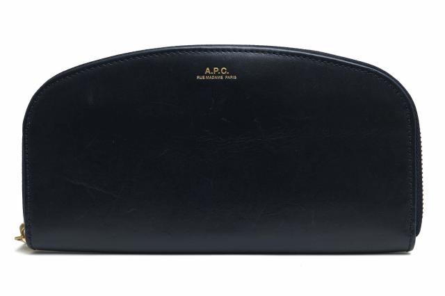 ○アーペーセー A.P.C. 牛革 カーフ 長財布 ハーフムーン ウォレット 小銭入れあり ラウンドジップ ラウンドファスナー ユニセック 中古