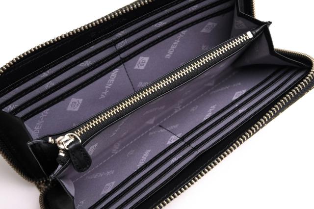 ○印傳屋 印伝 INDEN-YA 鹿革 ディアスキン 鱗鶴模様 長財布 2317 束入F 漆塗り 小銭入れあり ラウンドジップ ラウンドファスナー  中古_5