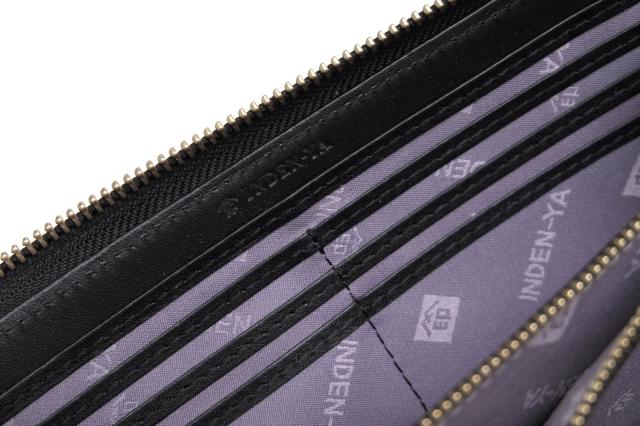○印傳屋 印伝 INDEN-YA 鹿革 ディアスキン 鱗鶴模様 長財布 2317 束入F 漆塗り 小銭入れあり ラウンドジップ ラウンドファスナー  中古_7