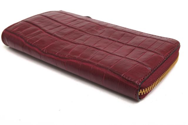 ○フェリージ Felisi エンボスレザー 牛革 長財布 1075/1/SA クロコ型押し L字ファスナー レディース 【中古】 中古