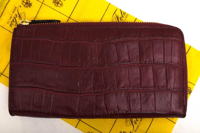 ○フェリージ Felisi エンボスレザー 牛革 長財布 1075/1/SA クロコ型押し L字ファスナー レディース 【中古】 中古