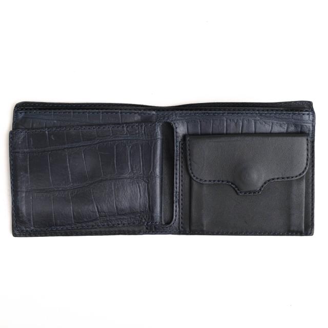 ○フェリージ Felisi エンボスレザー 牛革 財布 452/1/SA 差し込み式薄型カードケース付き 小銭入れあり クロコ型押し 二つ折り メ 中古