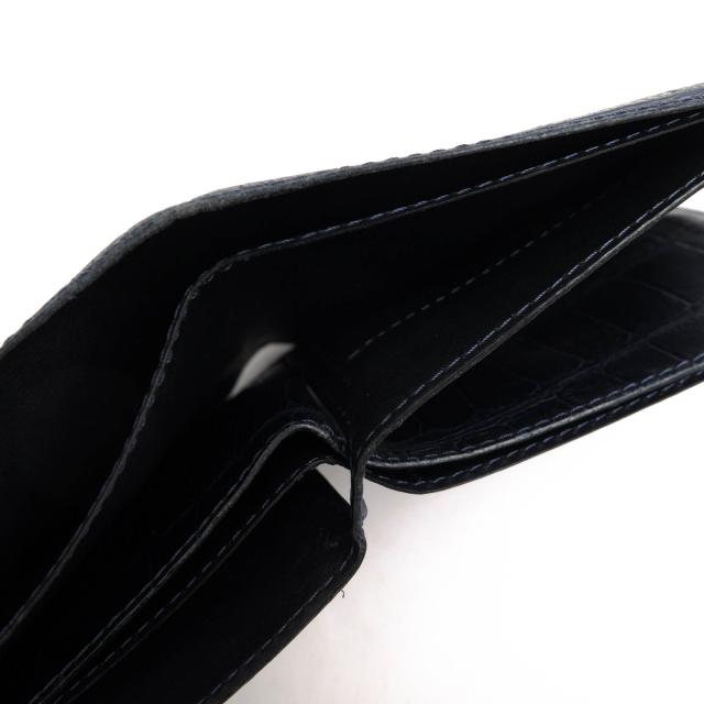 ○フェリージ Felisi エンボスレザー 牛革 財布 452/1/SA 差し込み式薄型カードケース付き 小銭入れあり クロコ型押し 二つ折り メ 中古