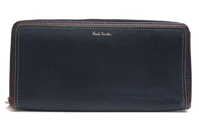 ○ポールスミス Paul Smith 牛革 カーフ 長財布 PWD615 STRIPE STITCH LONG ZIP WALLET ストライプステッチ ラウンドジップ ラウン 中古の通販は