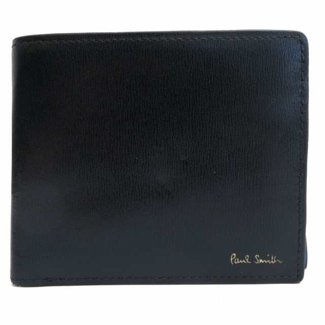 ○ポールスミス Paul Smith 牛革 財布 P305 シティエンボス CITY EMBOSS WALLET ストライプ 小銭入れあり 二つ折り 定番 メンズ 【 中古