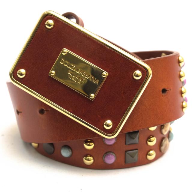 ○ドルガバ DOLCE＆GABBANA 牛革 ベルト BE0406 ストーン装飾 スタッズ メンズ 【中古】 中古