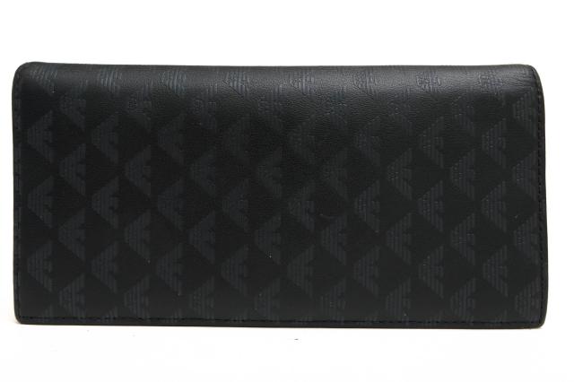 ○アルマーニ EMPORIO ARMANI 牛革 長財布 YEM474 YC043 イーグルロゴ 小銭入れあり 二つ折り メンズ 【中古】 中古