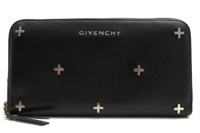 ○ジバンシー GIVENCHY カーフスキン 牛革 長財布 BC06224683 Metal crosses on long wallet メタル クロス ロングウォレット クロ 中古の通販は