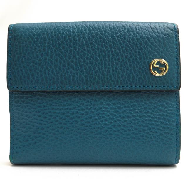 ○グッチ GUCCI ダラーカーフ DOLLAR CALF CAO0G 牛革 財布 449405 2091 インターロッキングG 小銭入れあり 二つ折り シボ革 シュ  中古