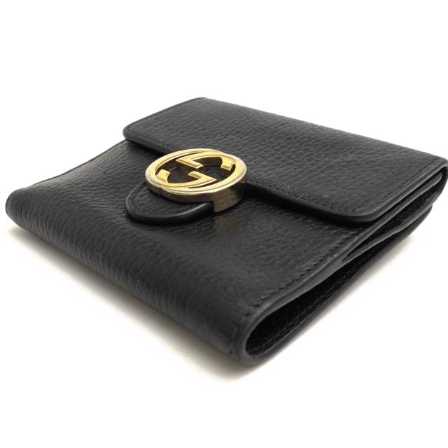 ○グッチ GUCCI 牛革 カーフ 財布 598167 インターロッキングG 小銭入れあり シボ革 シュリンクレザー 二つ折り レディース 【中古 中古_2