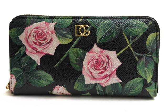 ○ドルガバ DOLCE＆GABBANA 牛革 カーフ 長財布 BI0473 AJ757 HN96C ZIP AROUND WALLET トロピカルローズ柄 ラウンドジップ ラウン 中古
