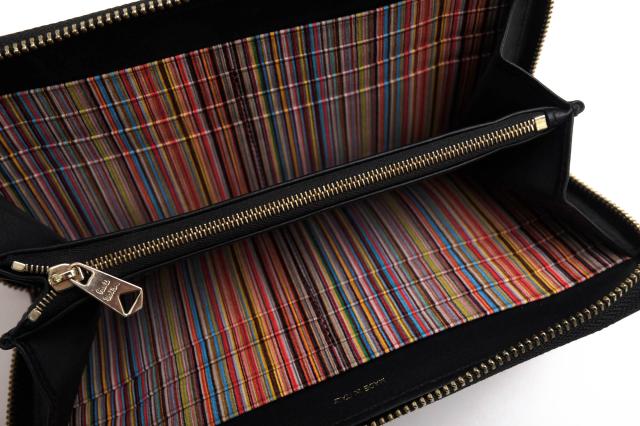 ○ポールスミス Paul Smith 牛革 カーフ 子羊革 ラムレザー 長財布 M1A4778 BMULTI 79 インサイドマルチストライプ 小銭入れあり   中古 ○ポールスミス Paul Smith 牛革 カーフ 子羊革 ラムレザー 長財布
