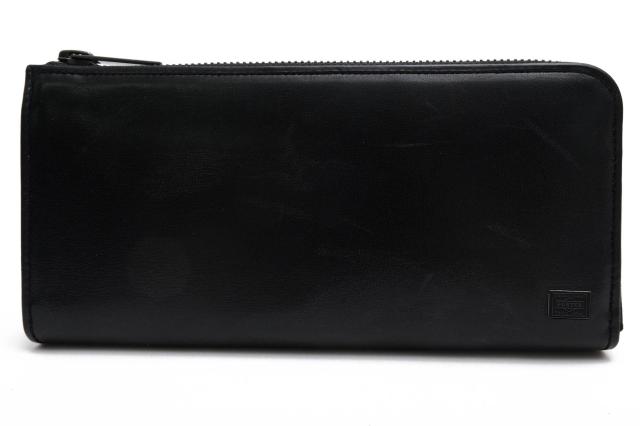 ○ポーター 吉田カバン PORTER コンビネーション鞣し 牛革 キップ 長財布 179-03866 PLUME WALLET 小銭入れあり L字ファスナー メ  中古
