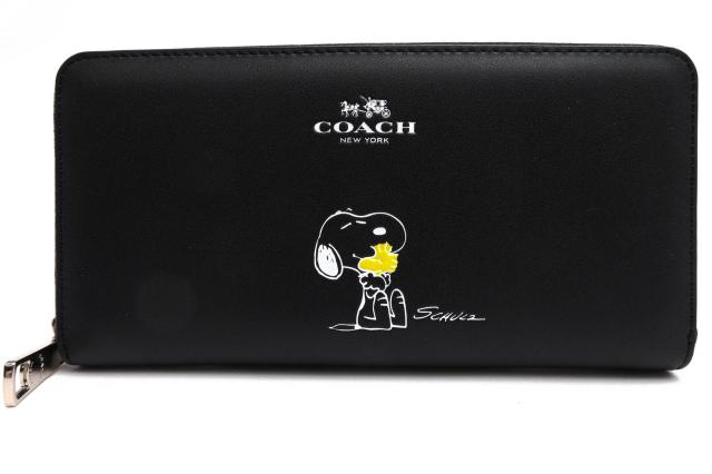 ○コーチ COACH 牛革 カーフ 長財布 F53773 Accordion Zip Wallet In Calf Leather SNOOPY スヌーピー 小銭入れあり ラウンドジッ  中古の通販は長財布