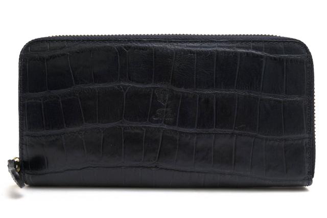 ○フェリージ Felisi バケッタレザー 牛革 長財布 125/SA 小銭入れあり クロコ型押し ラウンドジップ ラウンドファスナー メンズ   中古