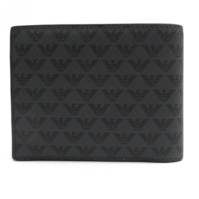 ○アルマーニ EMPORIO ARMANI コーテッドキャンバス 牛革 財布 Y4R065 YG91J 81072 イーグルモノグラム 小銭入れあり 二つ折り メ  中古