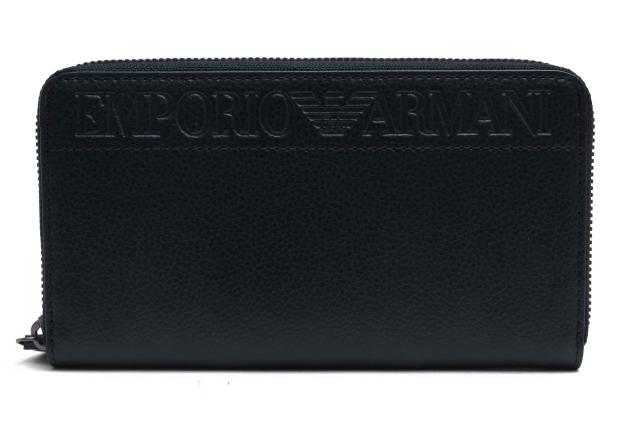 ○アルマーニ EMPORIO ARMANI 合成皮革 長財布 YEME49 YG89J PORTA YEN PVC LETTERING+PU LIS WALLET イーグルロゴ 小銭入れあり   中古