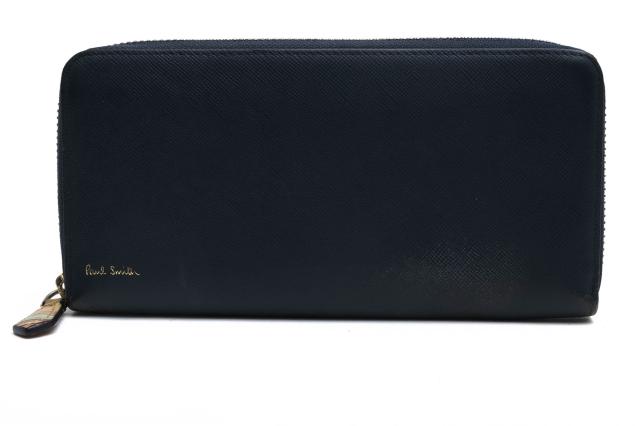 ○ポールスミス Paul Smith 牛革 長財布 PSC785 ジップストローグレイン 小銭入れあり ラウンドジップ ラウンドファスナー メンズ  中古 ○ポールスミス Paul Smith 牛革 長財布 PSC785 ジップストロー