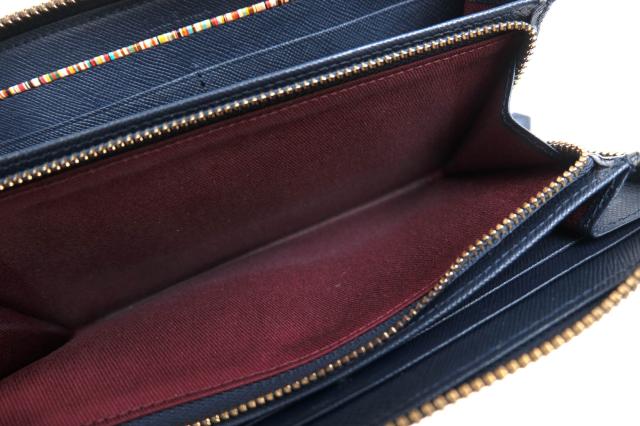 ○ポールスミス Paul Smith 牛革 長財布 PSC785 ジップストローグレイン 小銭入れあり ラウンドジップ ラウンドファスナー メンズ  中古 ○ポールスミス Paul Smith 牛革 長財布 PSC785 ジップストロー