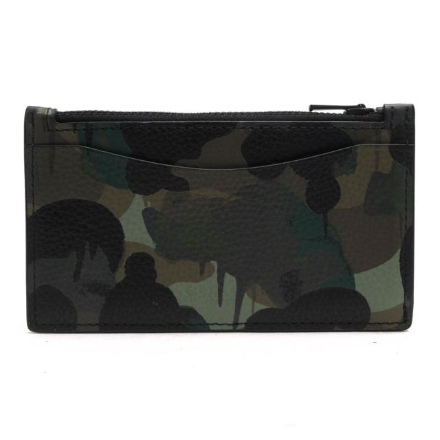 ○コーチ COACH ポリッシュドペブルレザー 牛革 カードケース C5347 Zip Card Case With Camo Print ジップ カード ケース ウィズ  中古