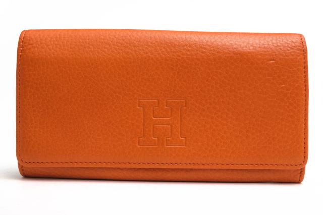 ○ヒロフ HIROFU ソフトバケッタ ナチュラルシュリンク仕上げ牛革 長財布 センプレ Hロゴ 小銭入れあり シボ革 シュリンクレザー 中古