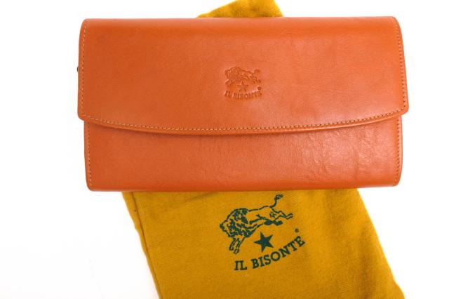 ○イルビゾンテ IL BISONTE 牛革 オリジナルレザー 長財布 54162304340 フラップ式 小銭入れあり シボ革 シュリンクレザー メンズ 中古_8