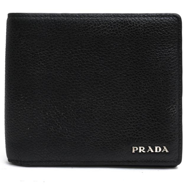 ○プラダ PRADA ペブルドレザー 牛革 財布 2MO513 VIT.MICRO GRAIN ユニセックス 小銭入れなし 札入れ 二つ折り シボ革 シュリンク 中古の通販は 22,536円