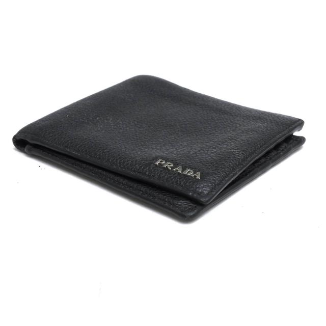 ○プラダ PRADA ペブルドレザー 牛革 財布 2MO513 VIT.MICRO GRAIN ユニセックス 小銭入れなし 札入れ 二つ折り シボ革 シュリンク 中古_2